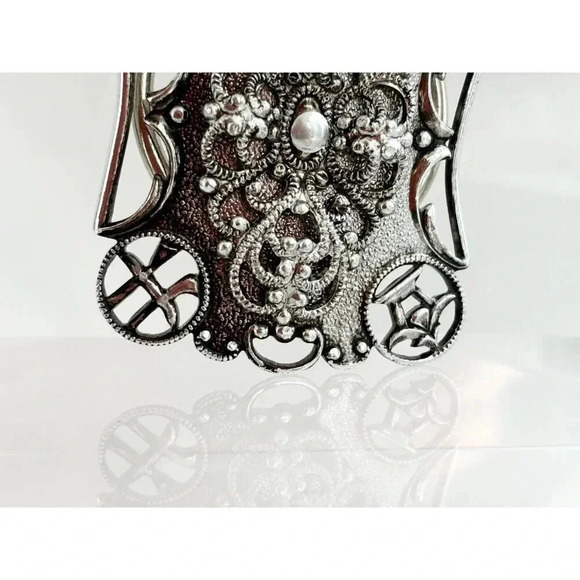 Silver Tone Filigree German Made Beaded Textured Design Vintage Scarf Clip - Picture 3 of 10